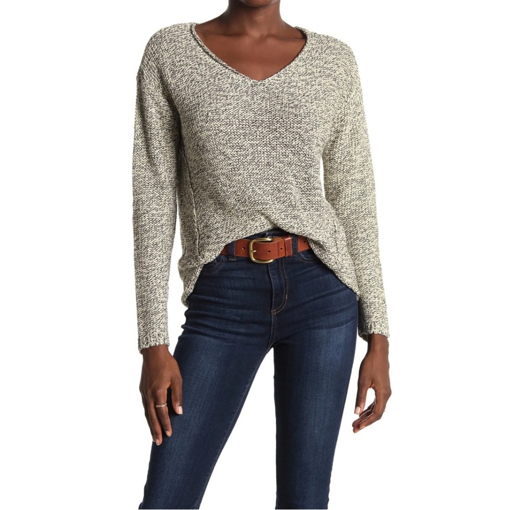 NWT Nordstrom RDI V-Neck Faux Suede Elbow Patch Knit Gray Sweater - Size: XL